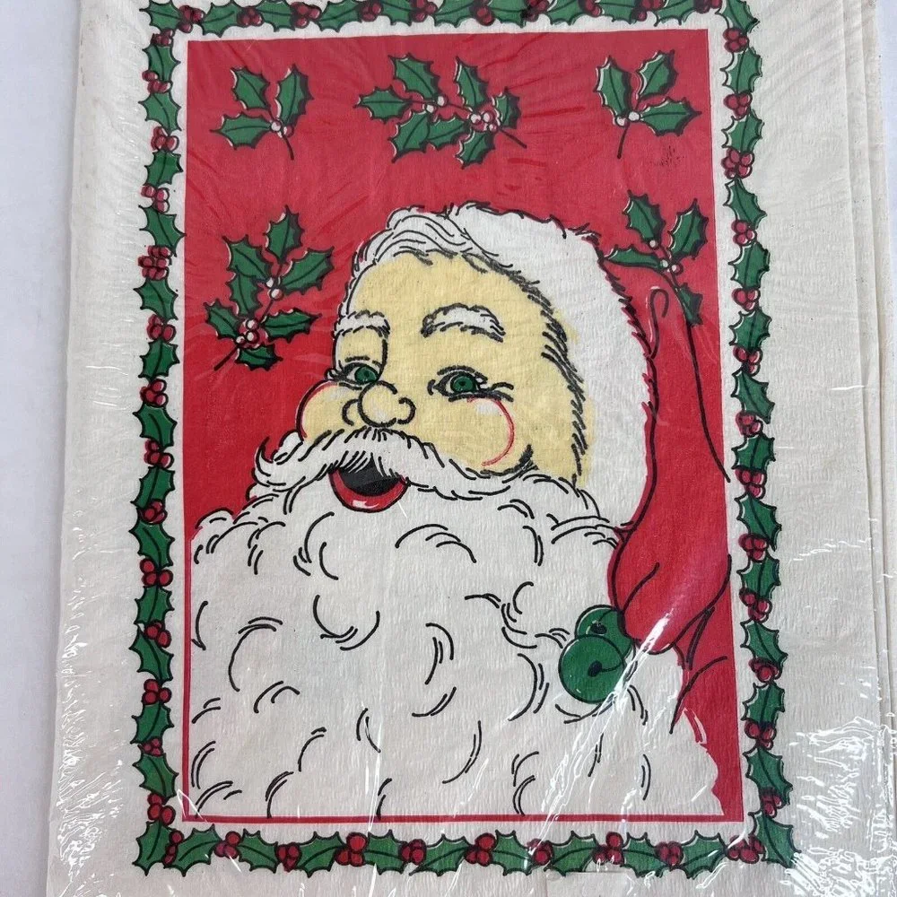 2 Vintage Beach Table Cover‎ Santa Claus Christmas Tablecloth Paper New 54”x96”